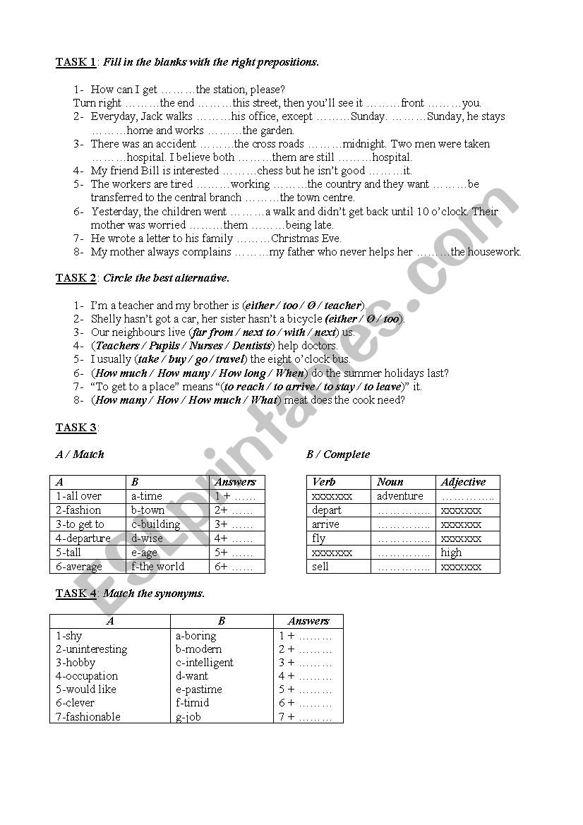 Language activities worksheet