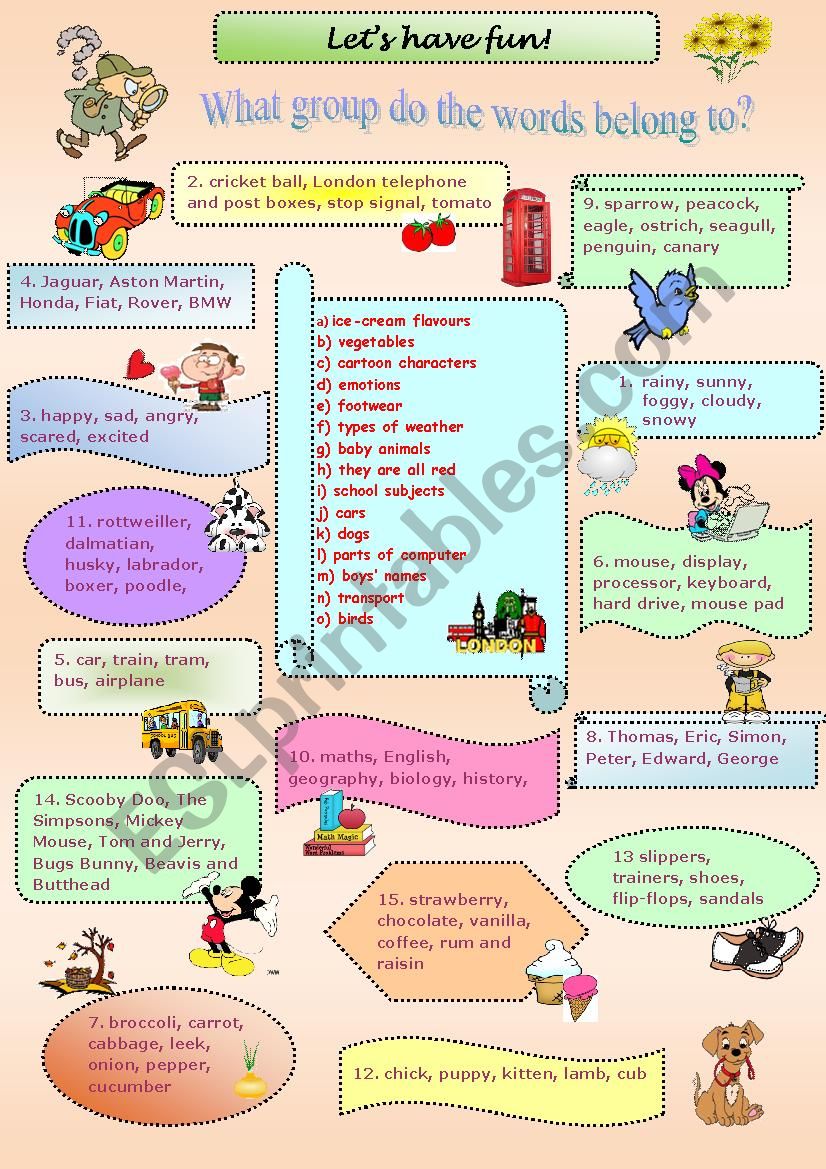 LetÂ´s have fun! What group do the words belong to?