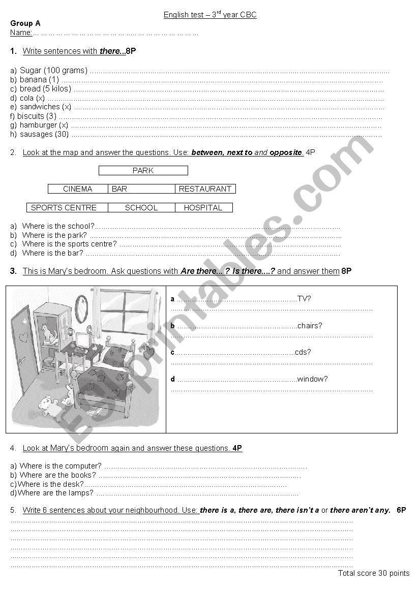 English Test 3rd year worksheet