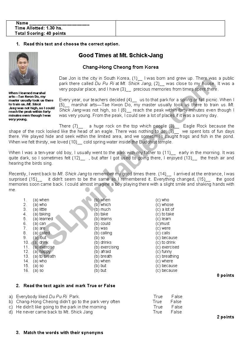 Intermediate Test:Good Times at Mt. Schick-Jang
