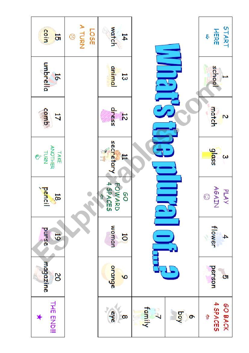 Plural nouns - board game worksheet