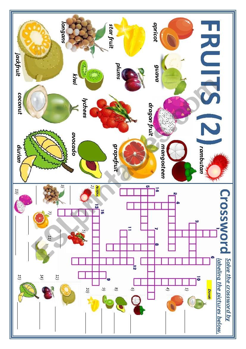 Fruits 2 (Crossword) For Young Learners