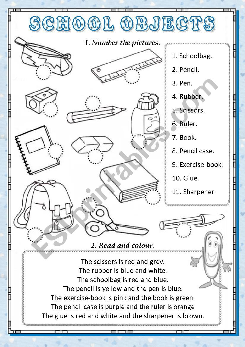 School objects  worksheet