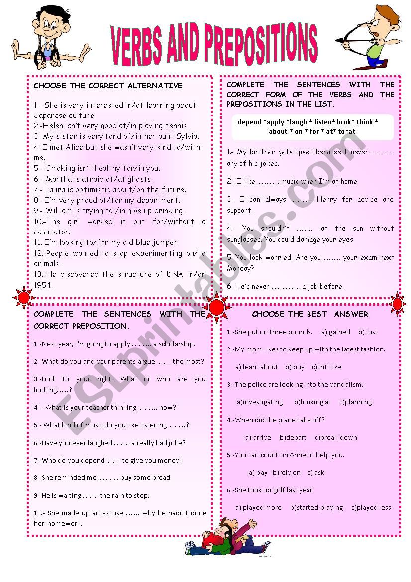 VERBS AND PREPOSITIONS worksheet