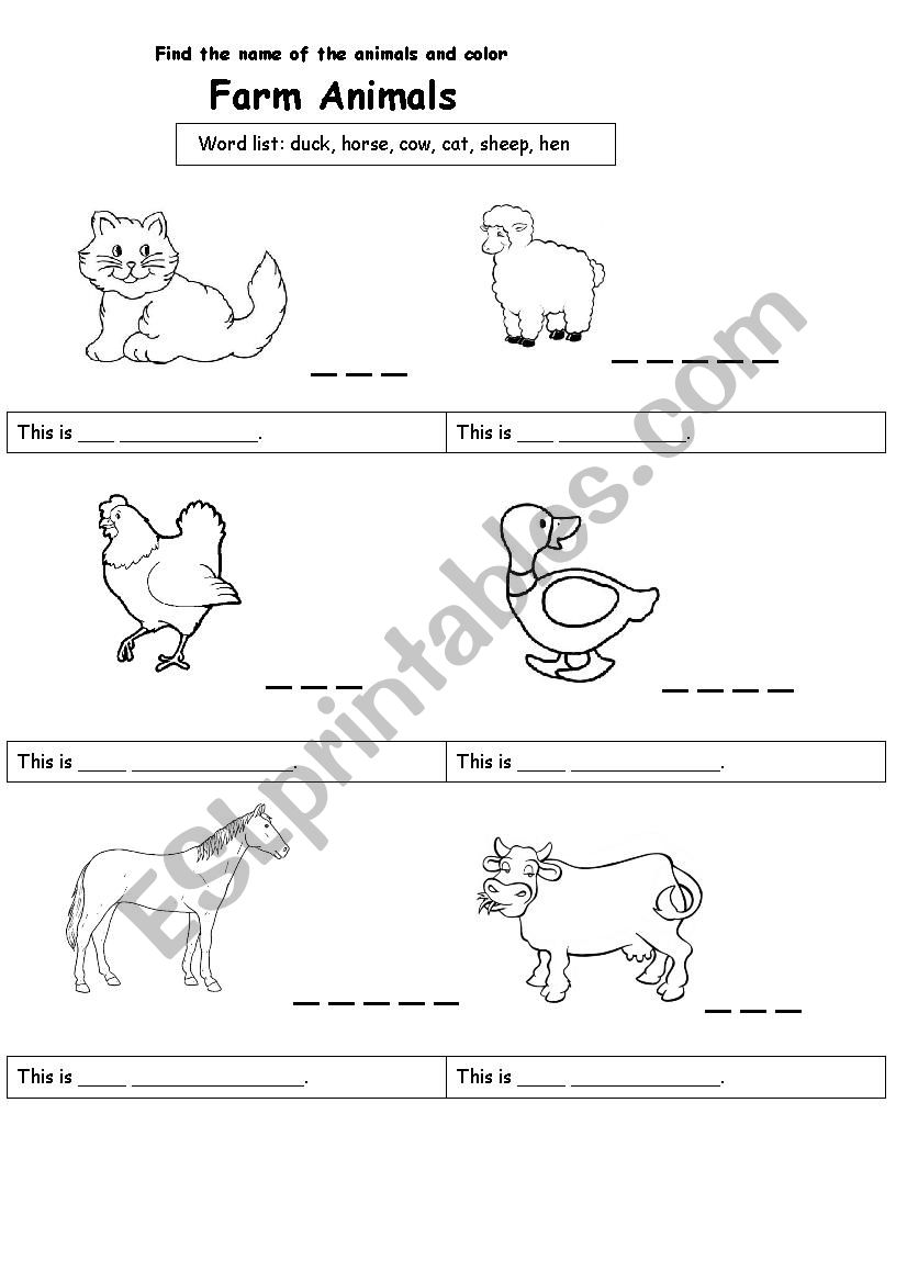 farm animals worksheet