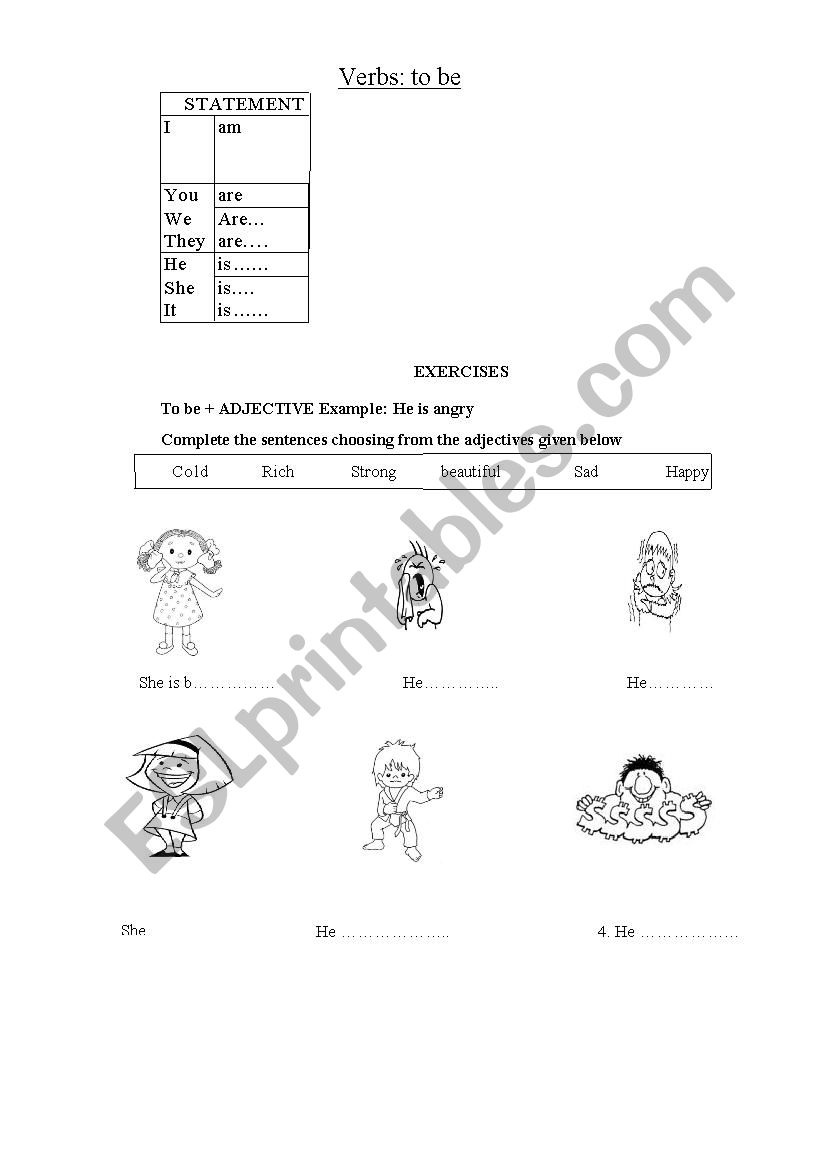 exercises verb tobe worksheet