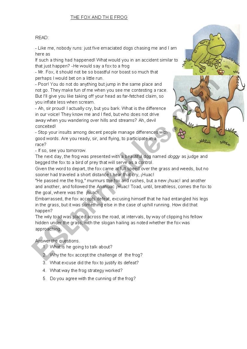 the frog and the fox worksheet
