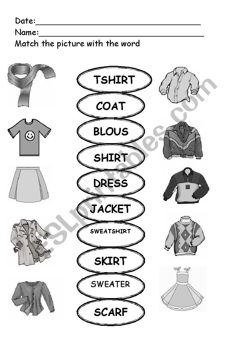 CLOTHING WORKSHEET worksheet