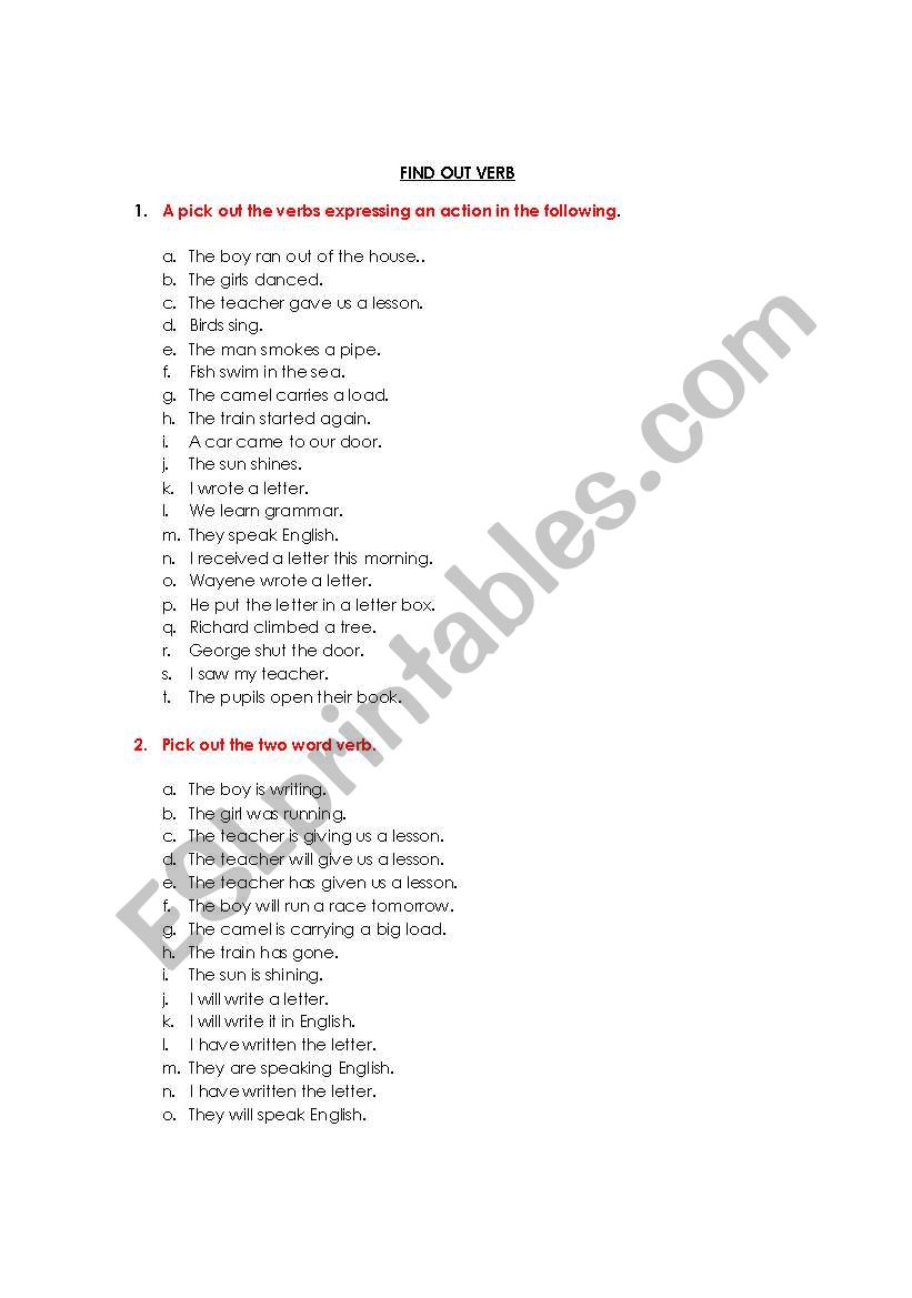 Find Out Simple Verb worksheet