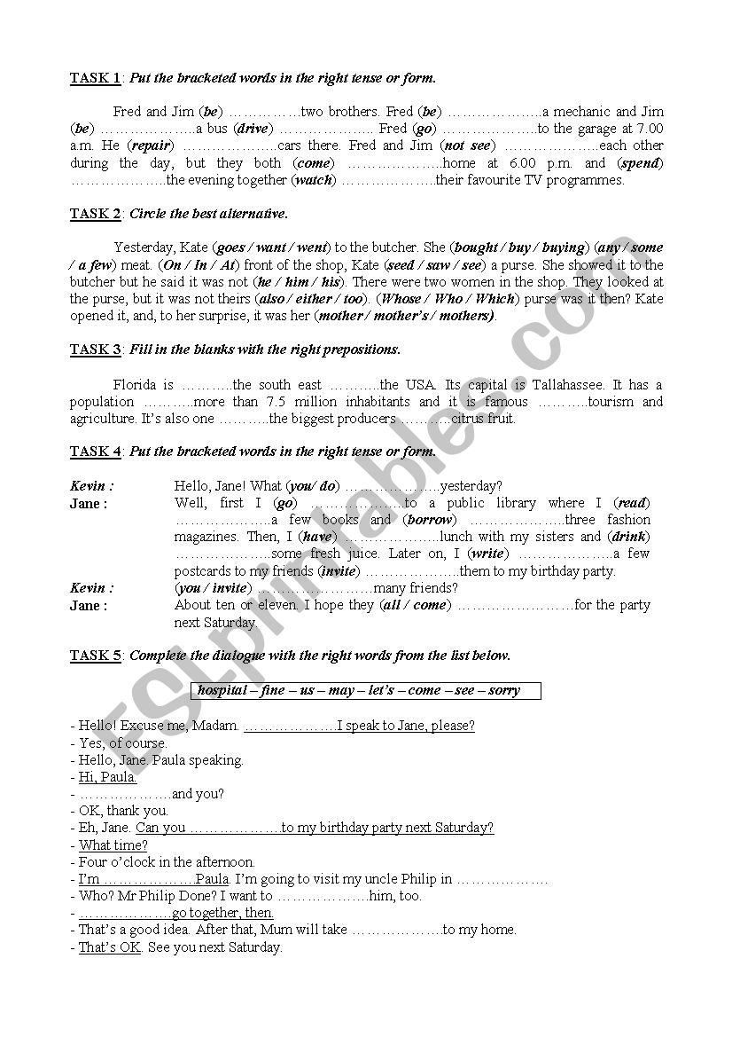 Language activities worksheet