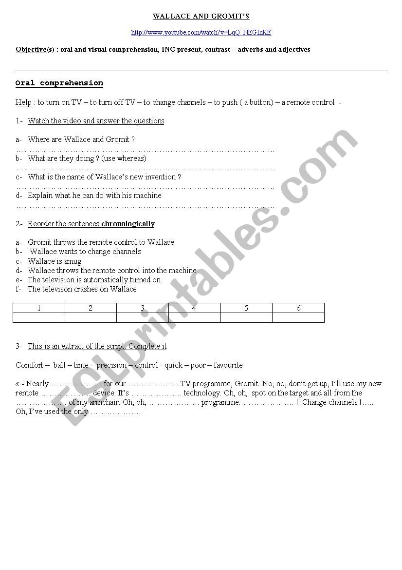 WALLACE AND GROMITÂ´S worksheet