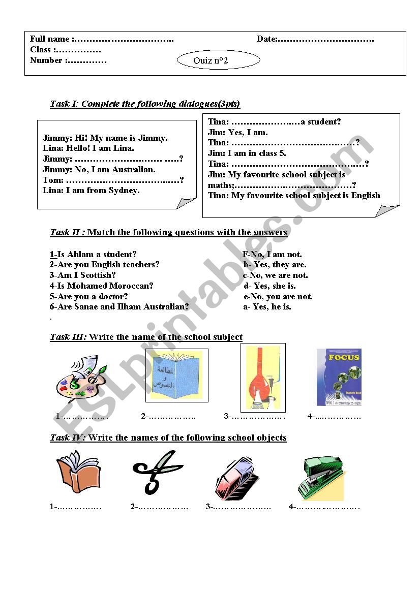 test worksheet