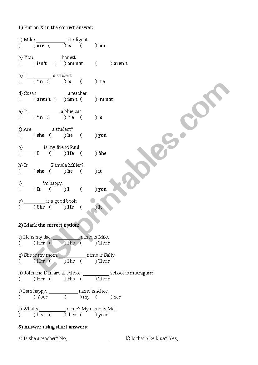 Verb to be worksheet