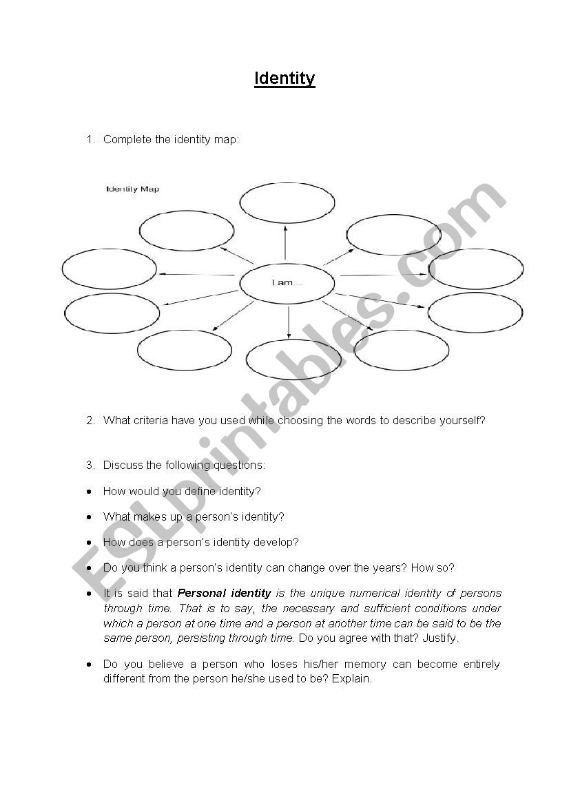 Identity worksheet