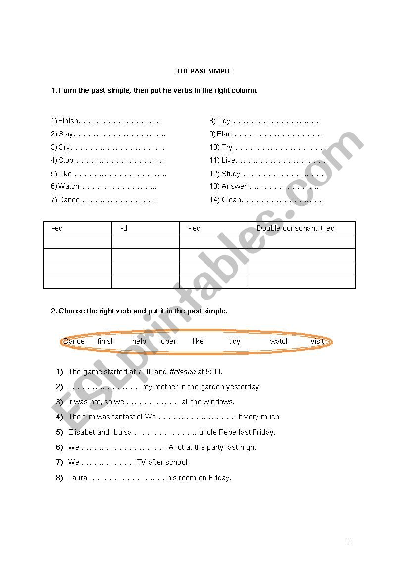 THE PAST SIMPLE worksheet