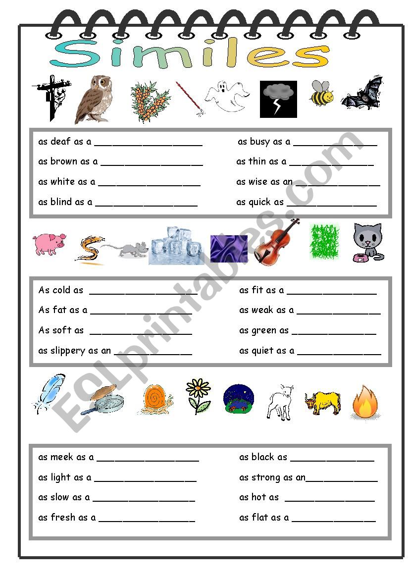 Comparisons/Similes worksheet