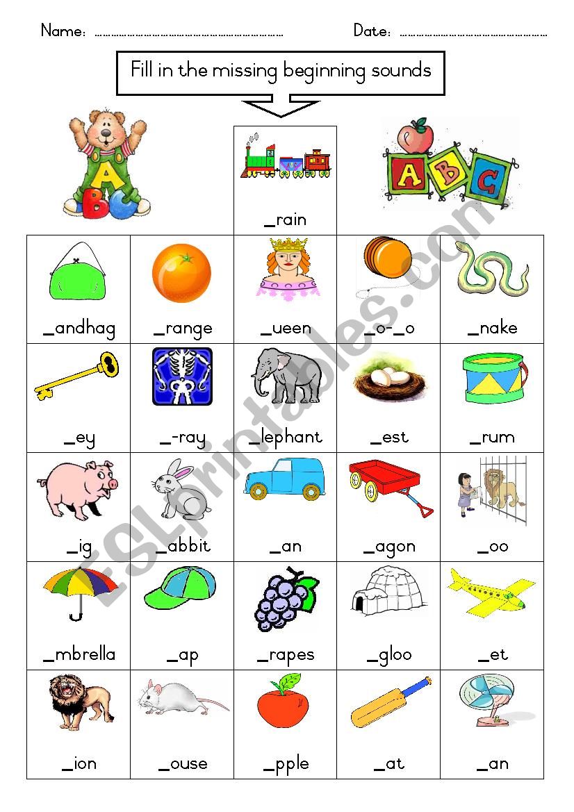 Phonics Fill In The Missing Initial Sound Esl Worksheet By Joeyb1