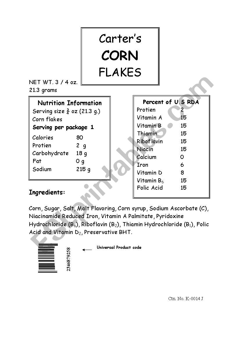 reading label worksheet