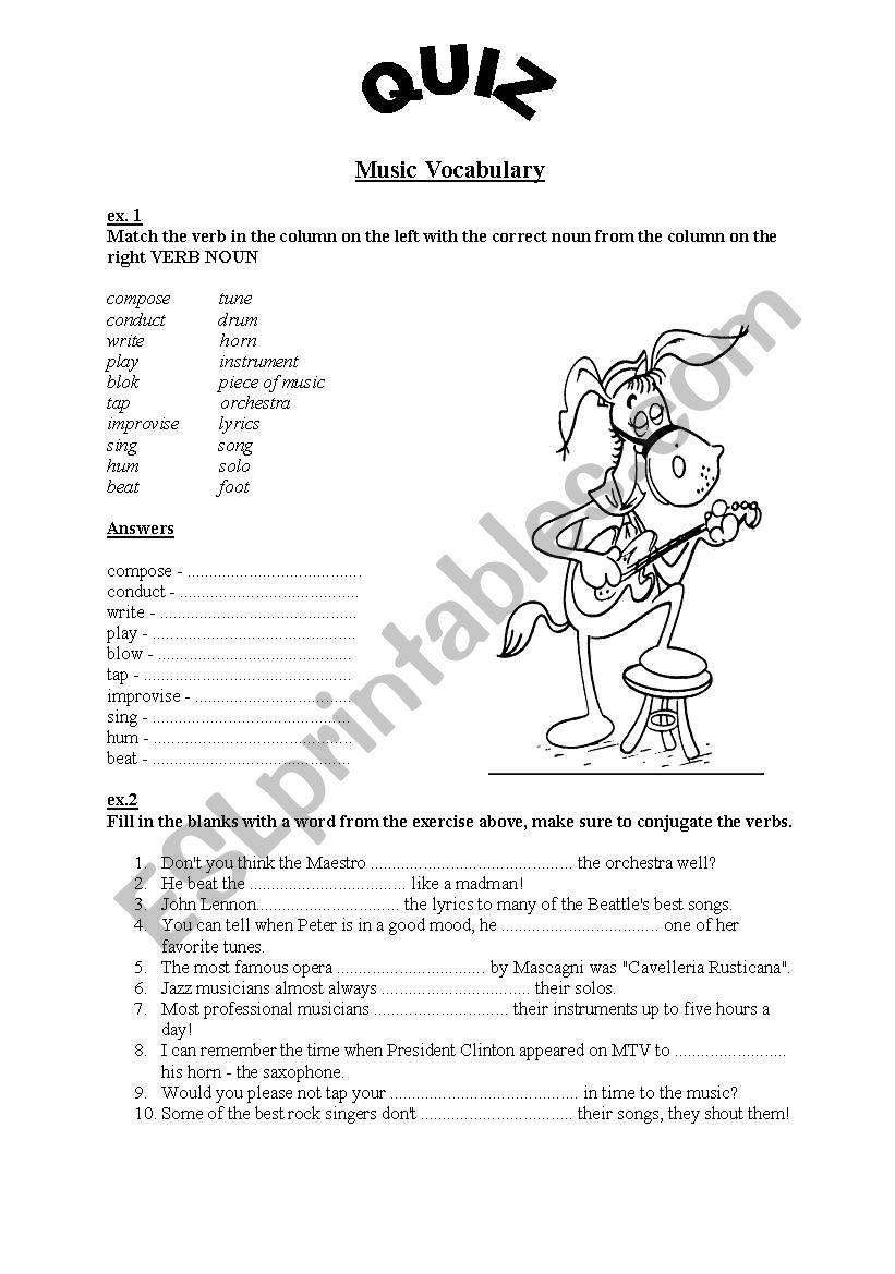 Music vocabulary quiz worksheet