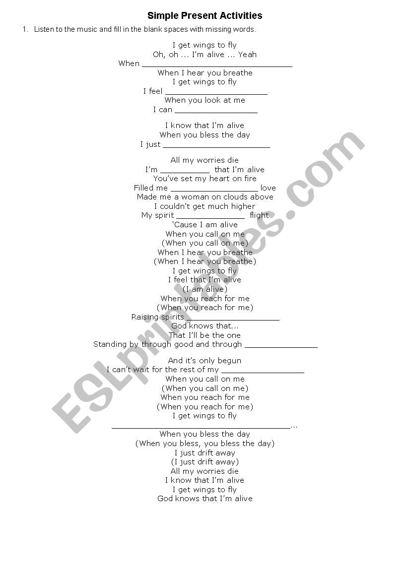 IÂ´m alive worksheet