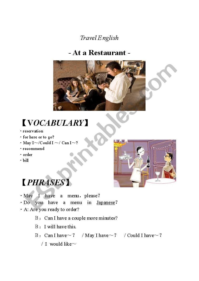 Travel English- At a Restaurant-