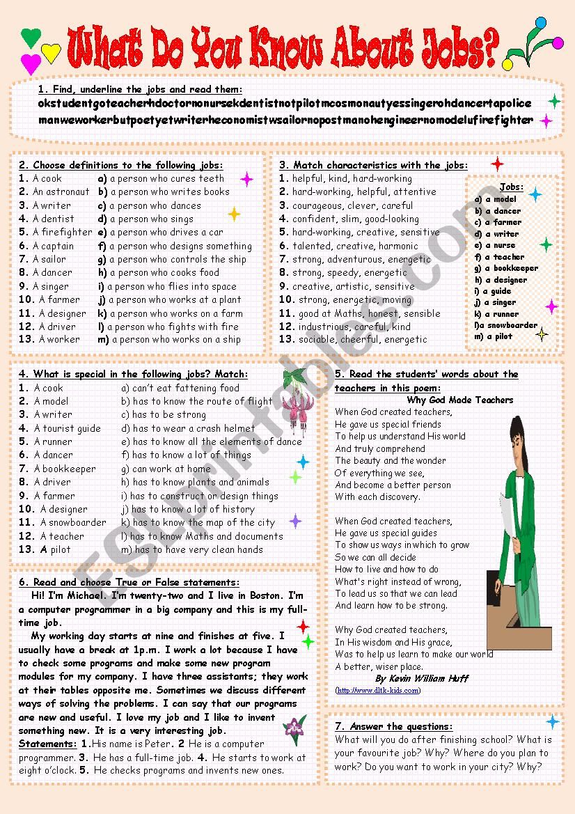 What do you know about  jobs? worksheet