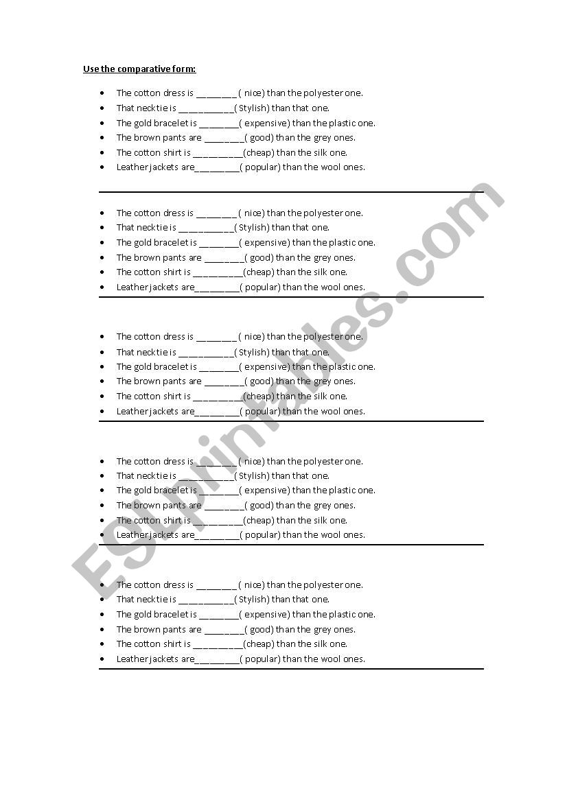 comparatives exercise worksheet