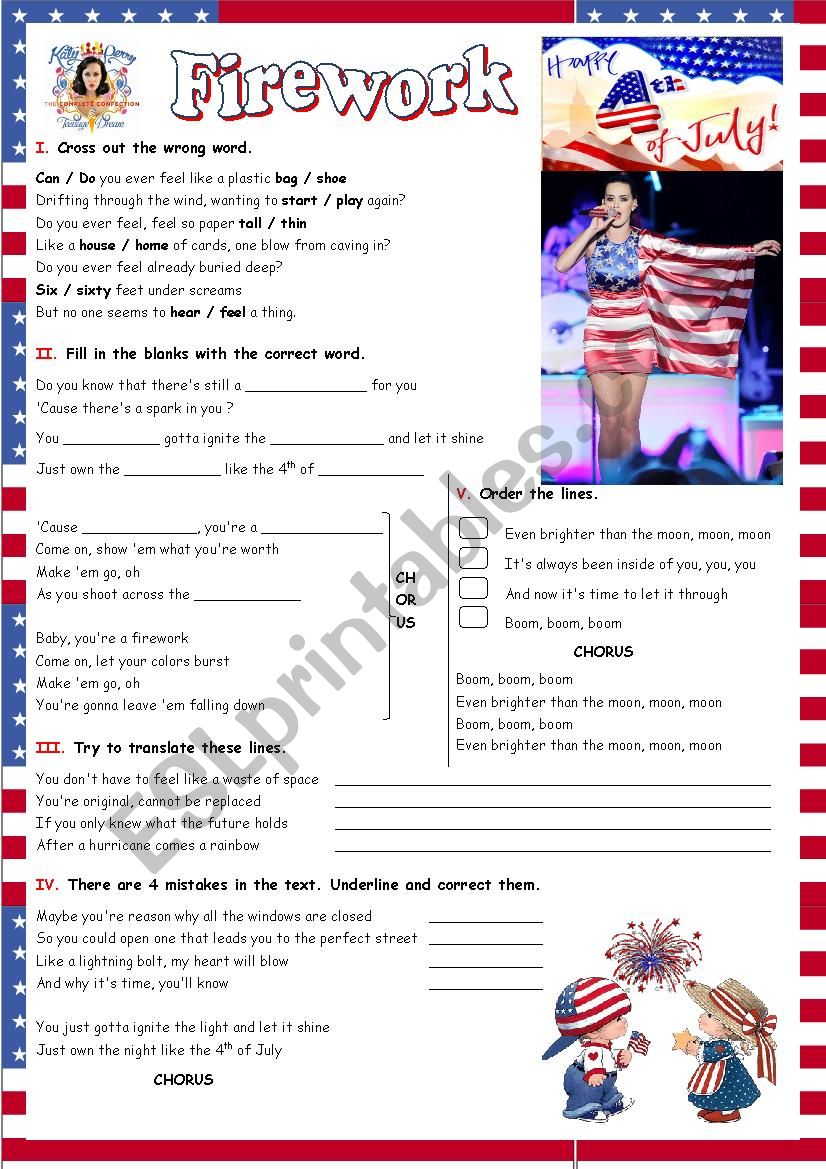 Fireworks - Katy Perry worksheet