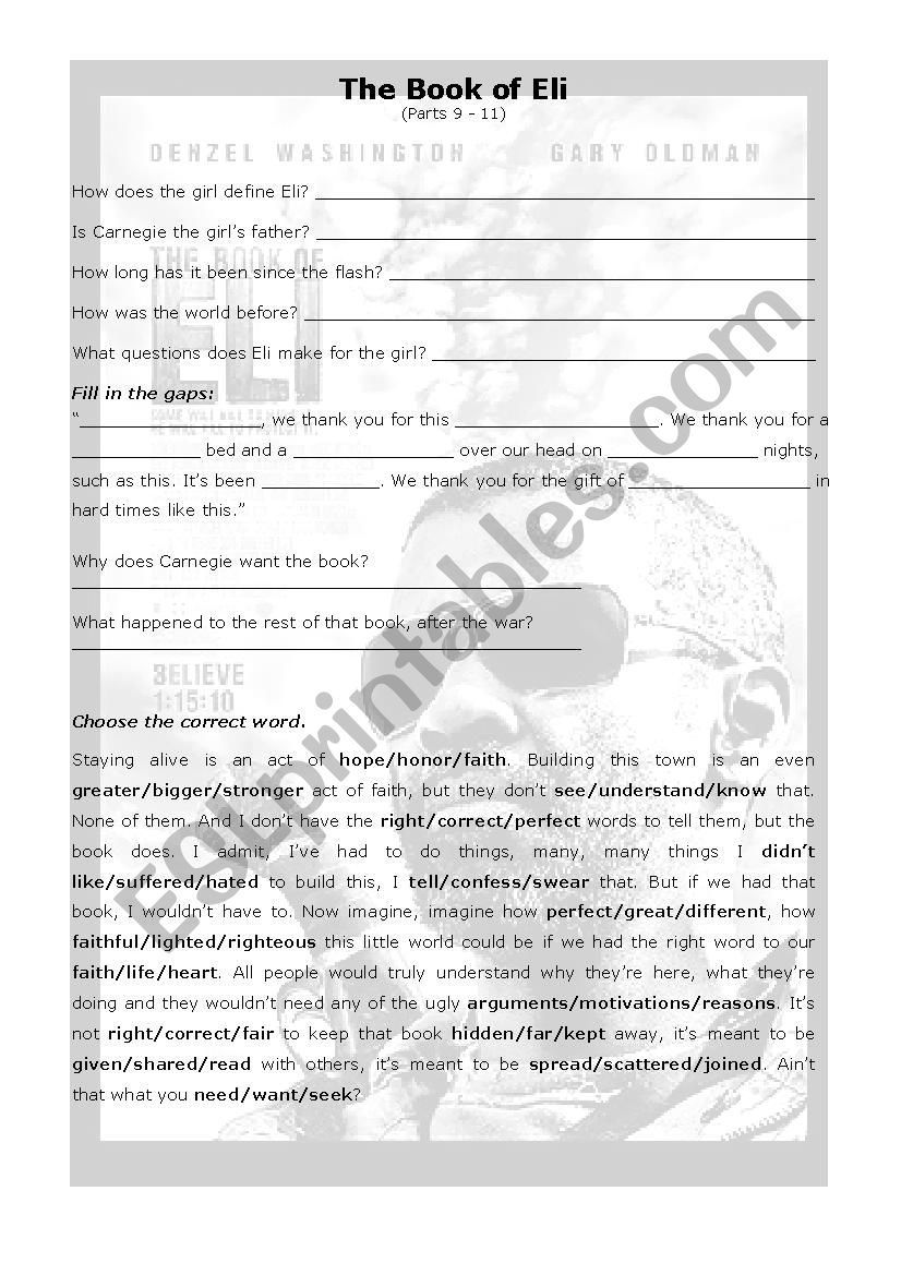 The Book of Eli worksheet