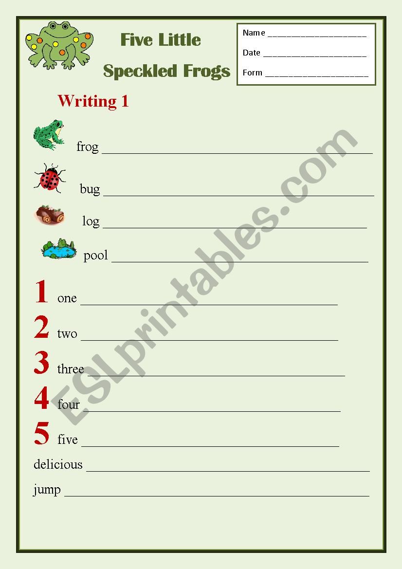 Five Little Speckled Frogs worksheet