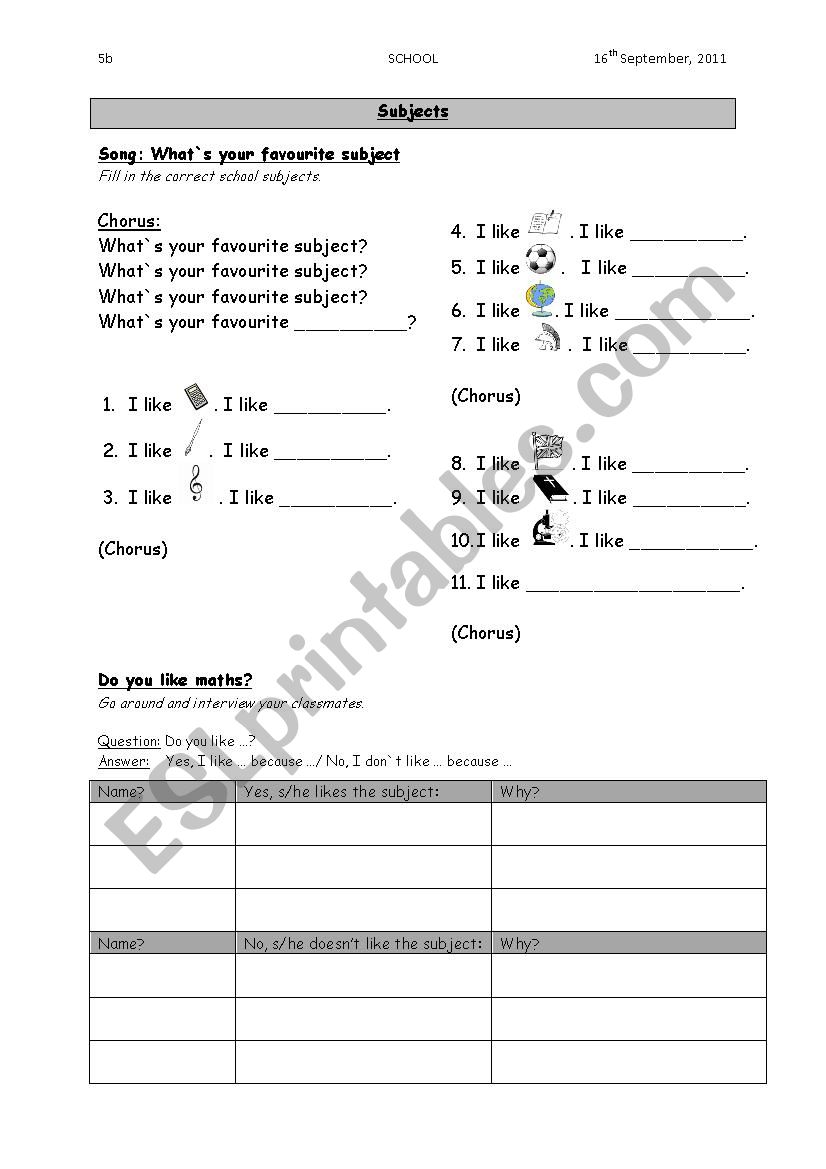 school-subject-song-esl-worksheet-by-foxi84