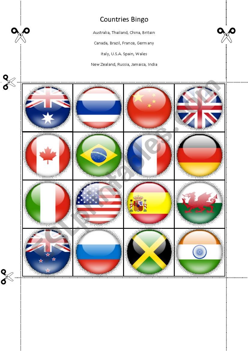Countries Bingo worksheet