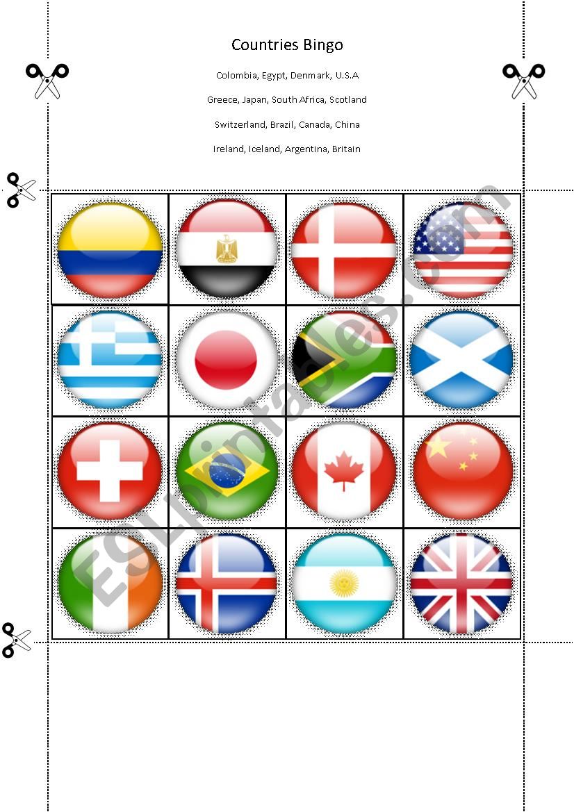 Countries Bingo Part Two worksheet