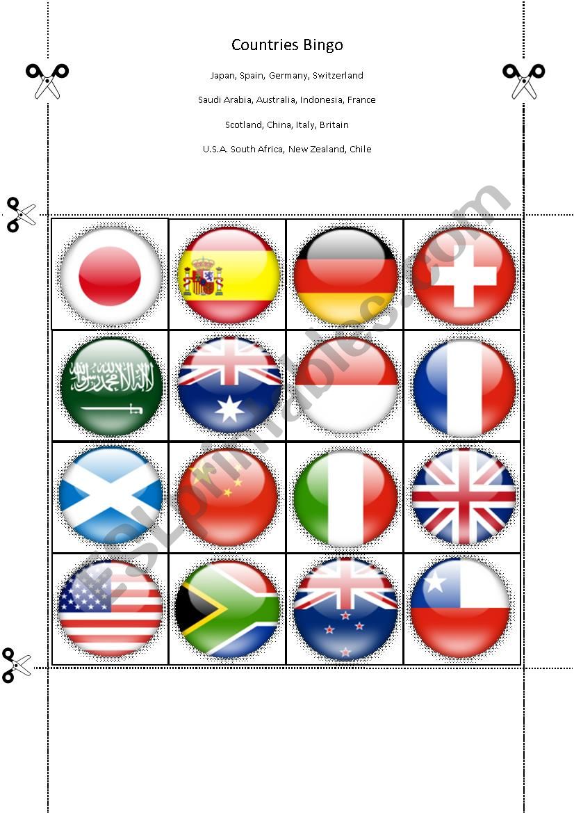 Countries Bingo Part Three worksheet