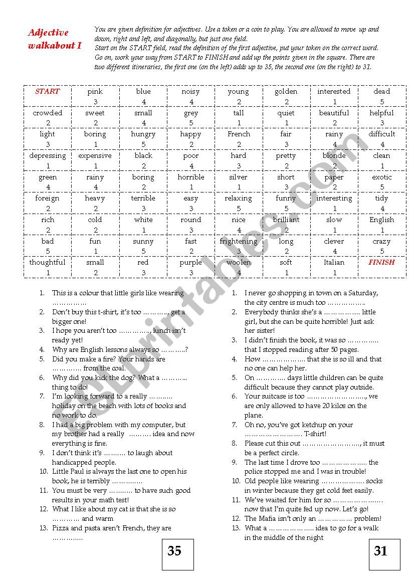 Adjective Walkabout I  worksheet