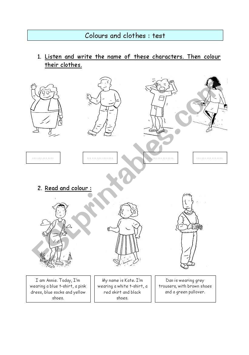 Colours and clothes : test  worksheet