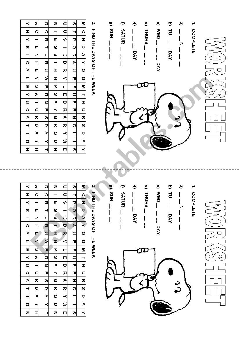 DAYS OF THE WEEK worksheet