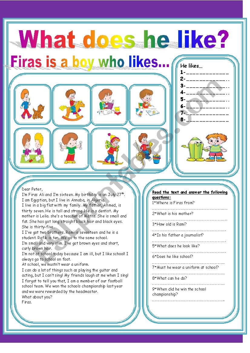 What does he like? worksheet