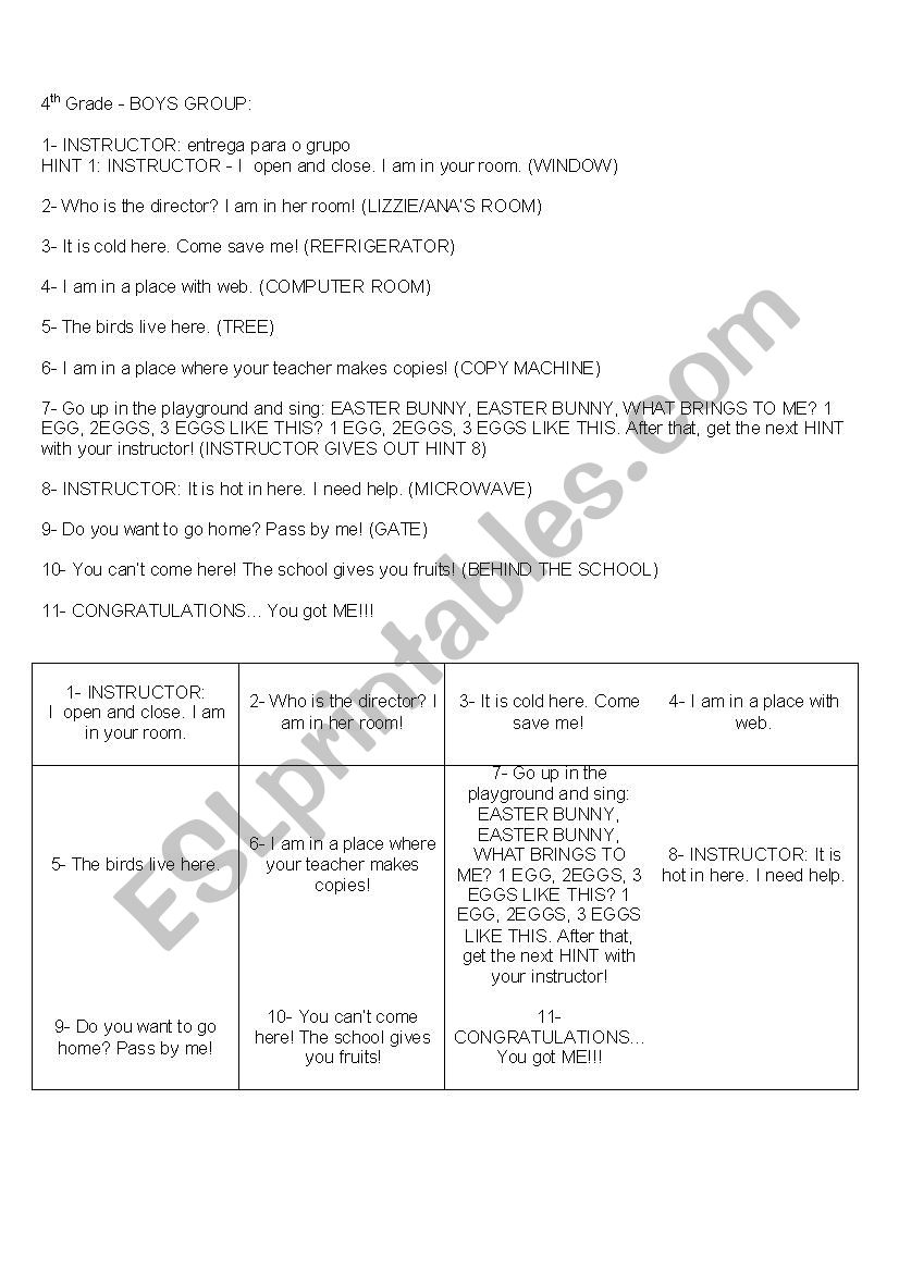 Egg hunt worksheet