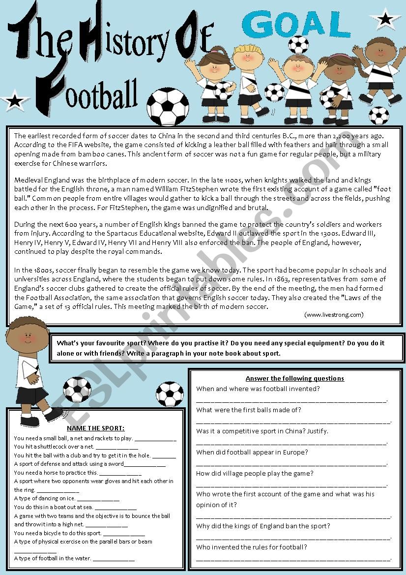 history of football worksheet