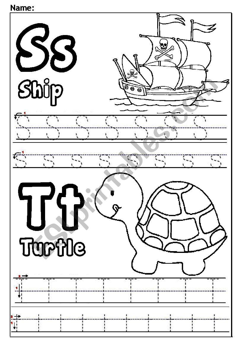 Letters S and T worksheet