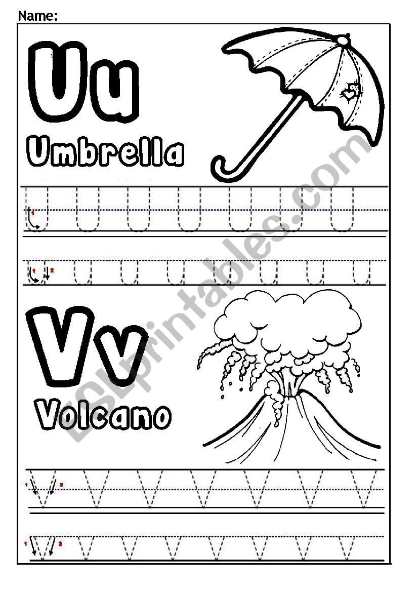 Letters U and V worksheet