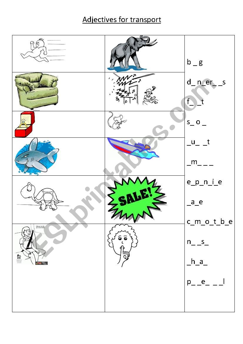 Easy adjectives to describe transport