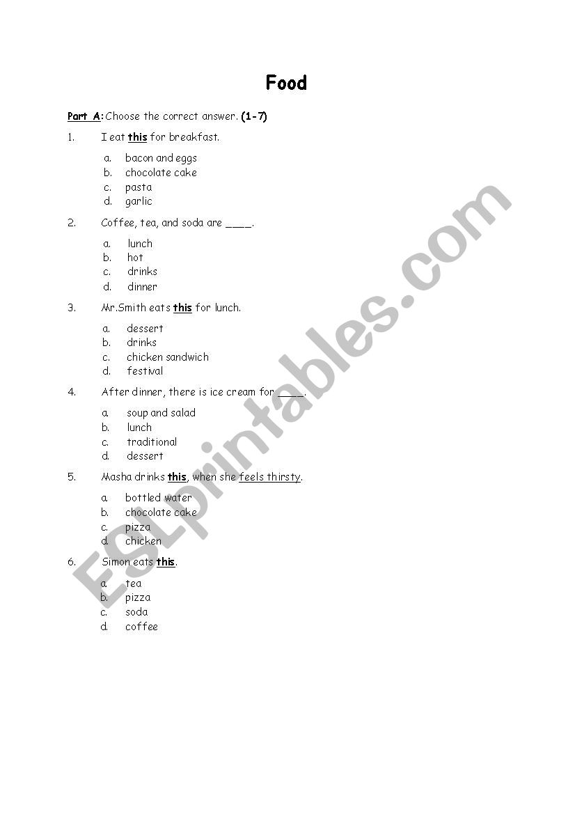 Food worksheet