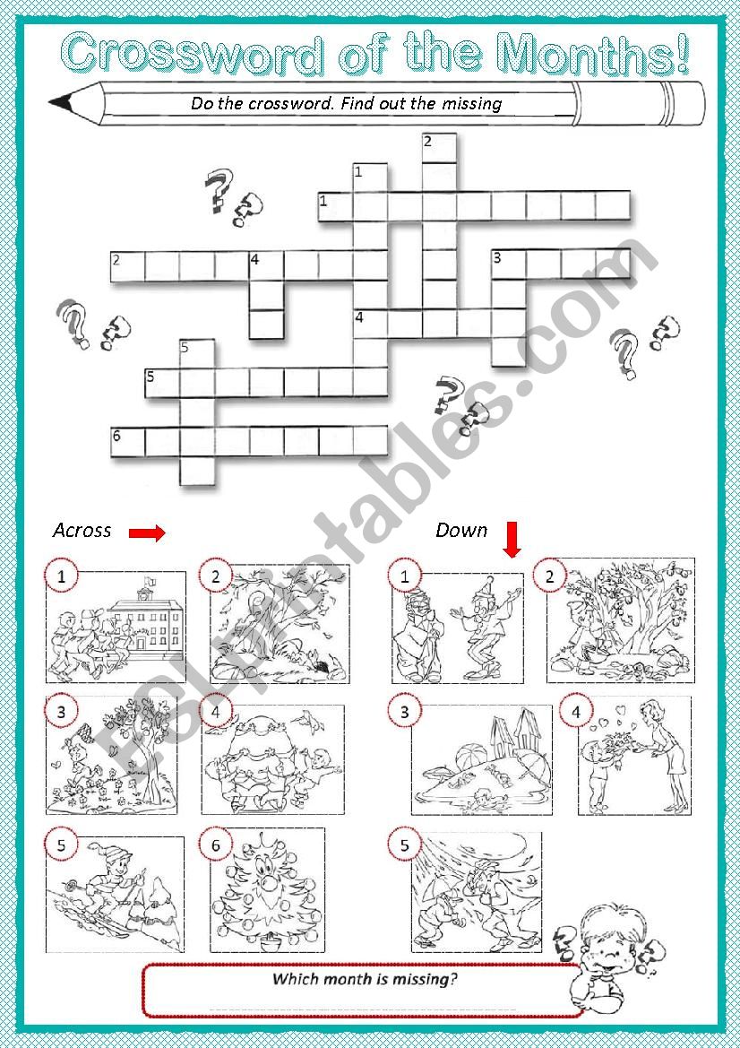 Crossword of the months worksheet