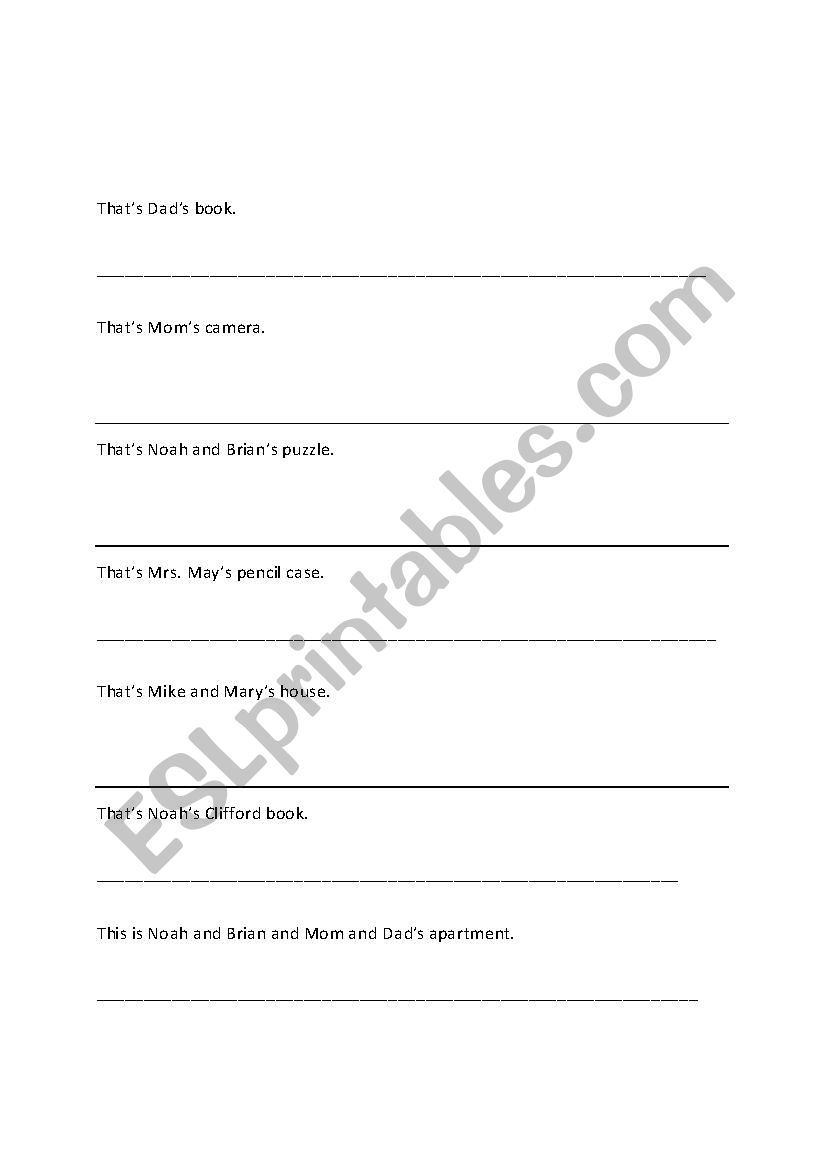 Making sentences with possessive pronouns