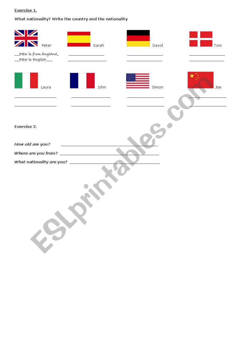 Nationalities worksheet