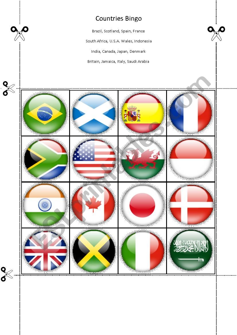 Countries Bingo Part Four worksheet