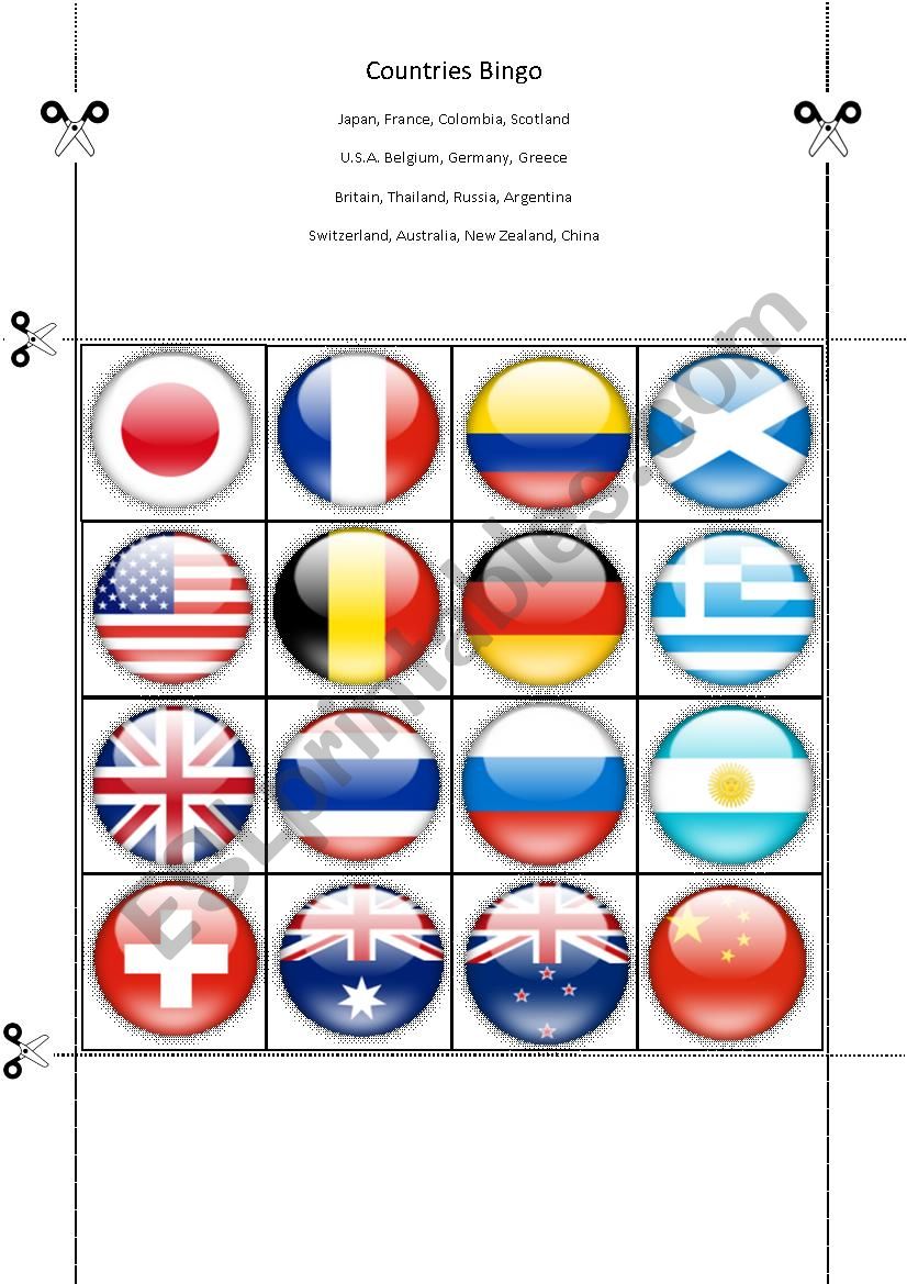 Countries Bingo Part Five worksheet