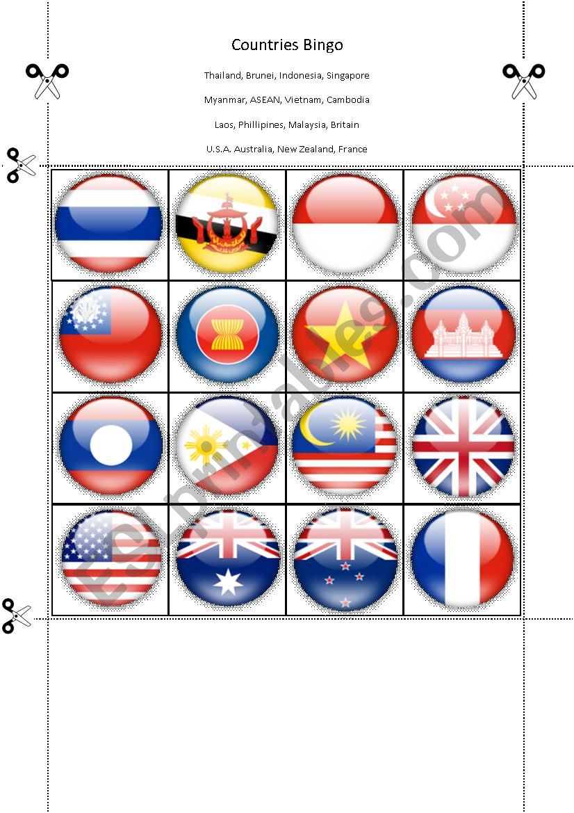 Countries Bingo Part Six worksheet